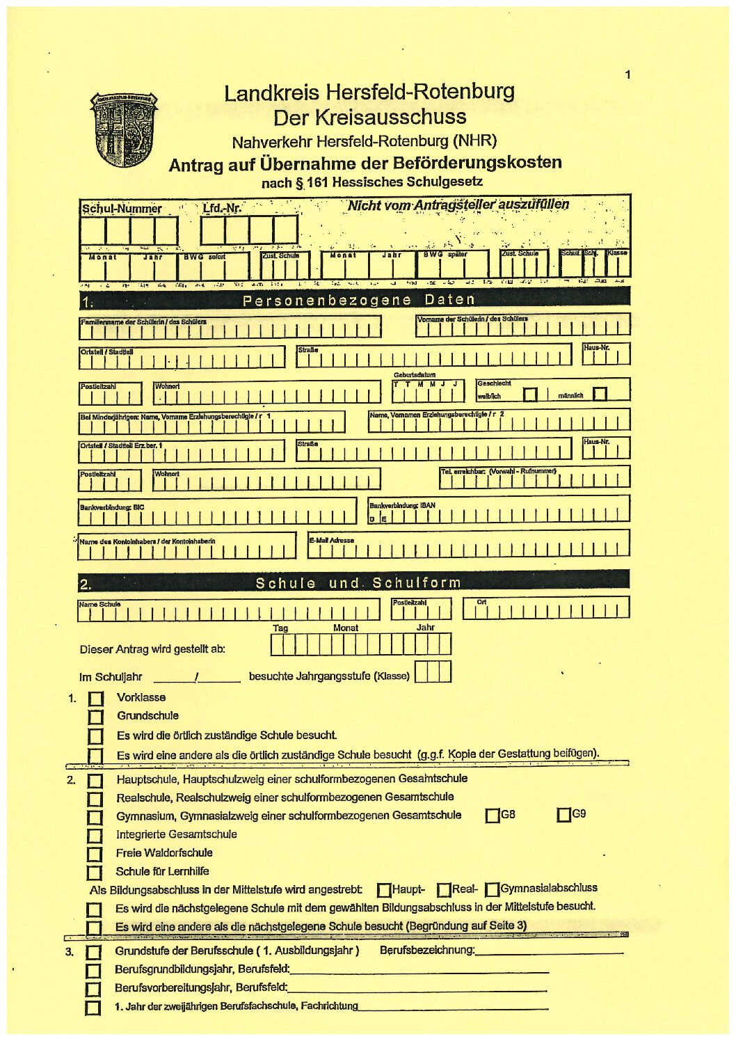 Grundantrag Beförderungskosten Hessen